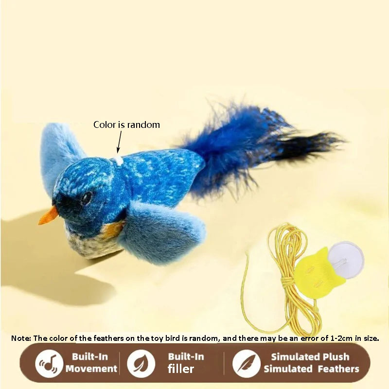 Bird-Sound Cat Teaser Toy with Elastic Rope