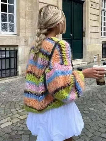 Women's Colorful Striped Knit Cardigan