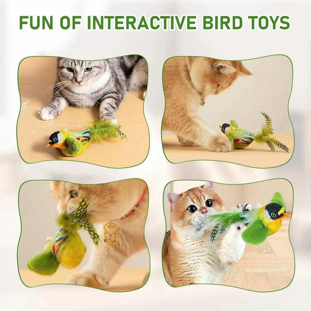 Bird-Sound Cat Teaser Toy with Elastic Rope