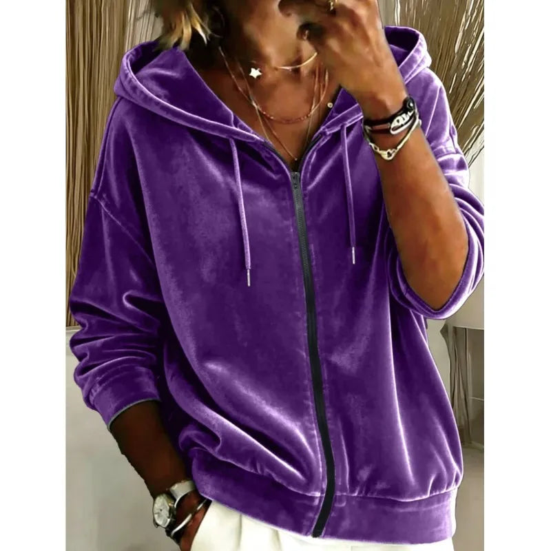 Women's Velvet Zip-Up Hoodie