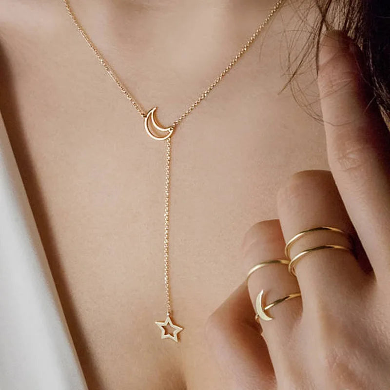 Gold-Tone Moon and Star Necklace