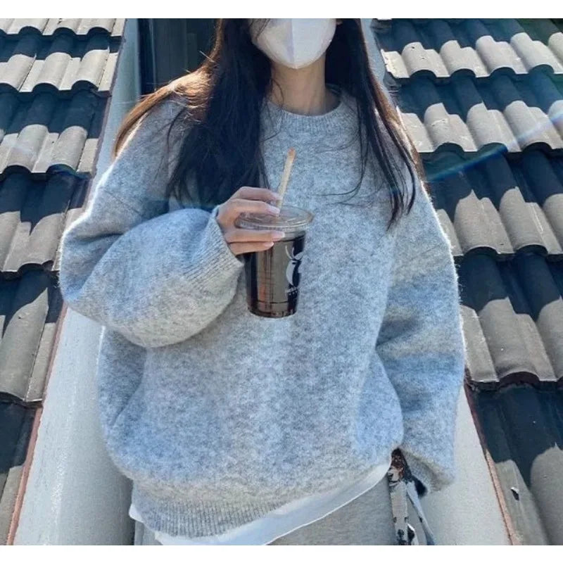 Grey Loose Knit Pullover Sweater