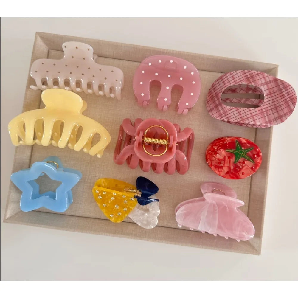 Flower and Geometric Hair Claw Clips