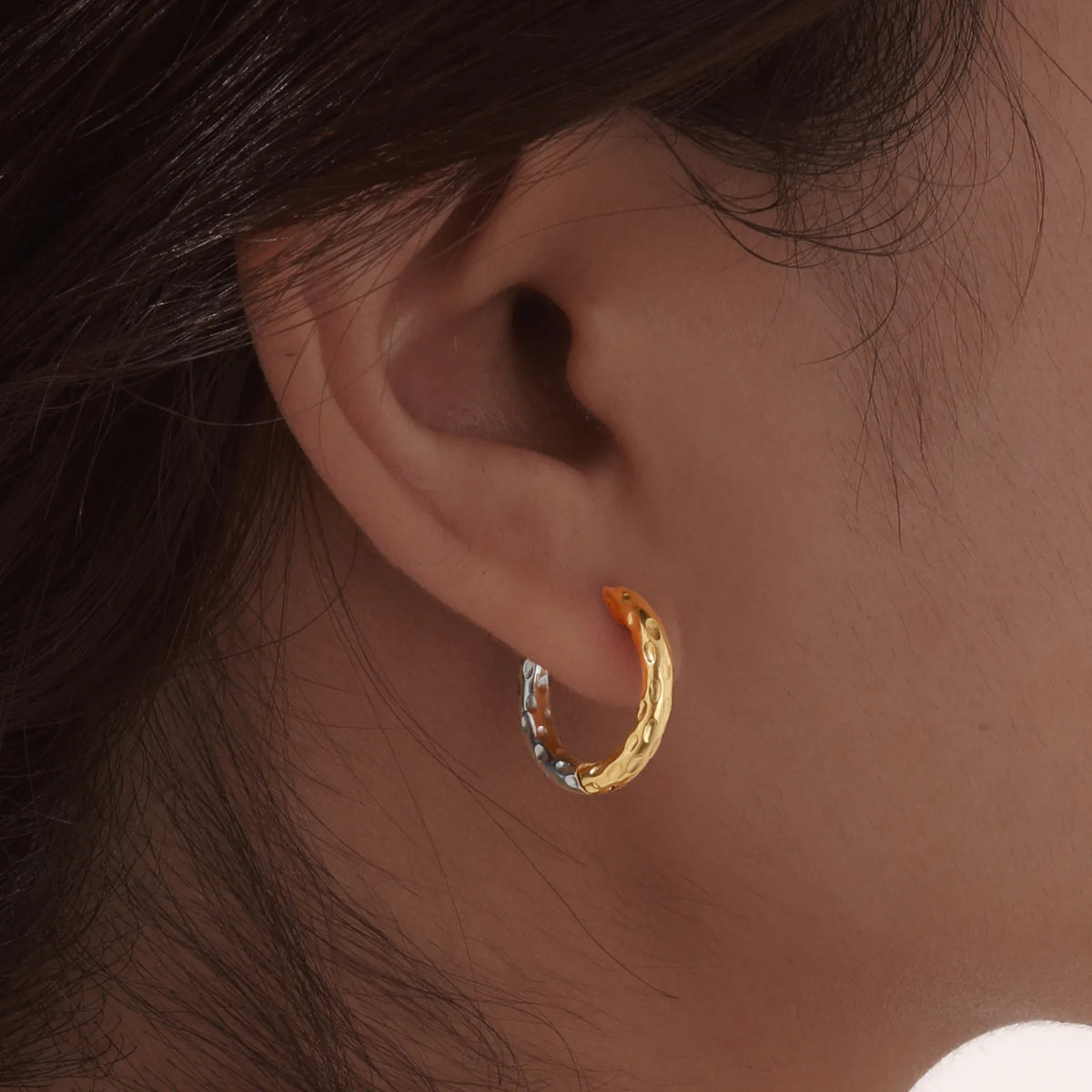 Two-Tone Hammered Huggie Earrings