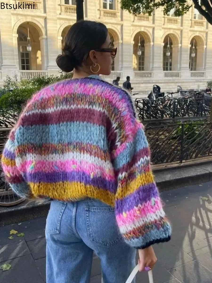 Women's Colorful Striped Knit Cardigan