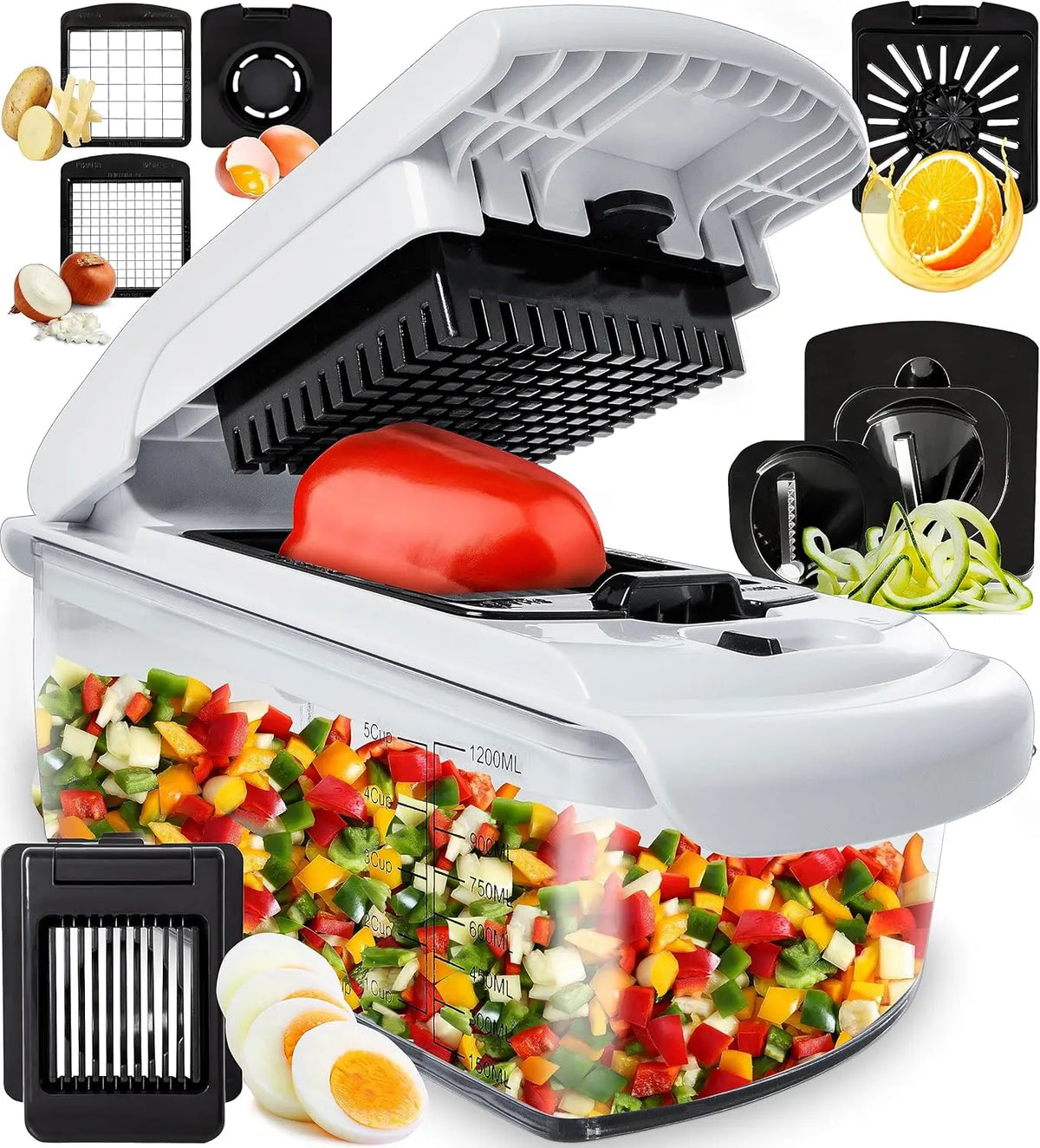 Vegetable Chopper with Container and Spiral Cutter