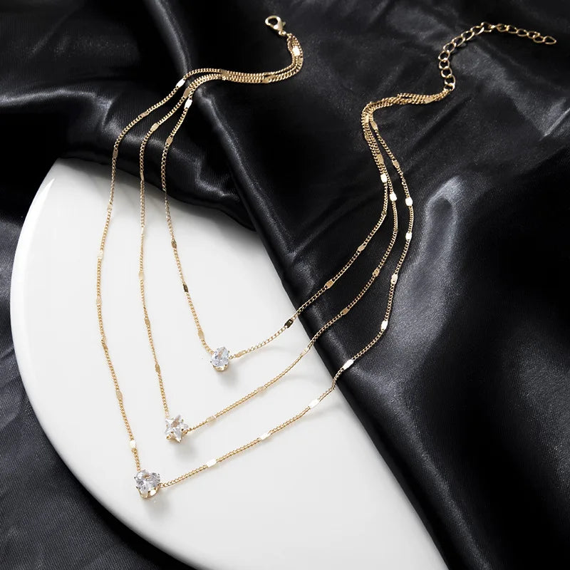 Gold Heart Star Charm Necklace