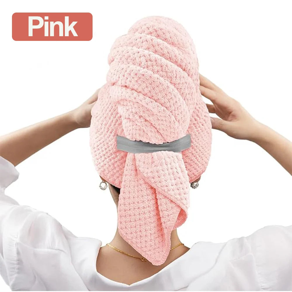 Microfiber Hair Towel Extra Large Wrap Quick Dry Hair Towel Wrap With Elastic Band , Ultra Absorbent Soft Hair Towel Wrap Turban