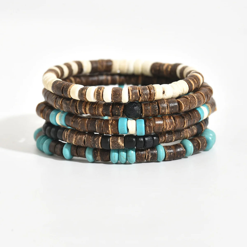 5-piece Bohemian Coconut Shell Beaded Elastic Thread Bracelet - Unisex - The Best Gift to Give