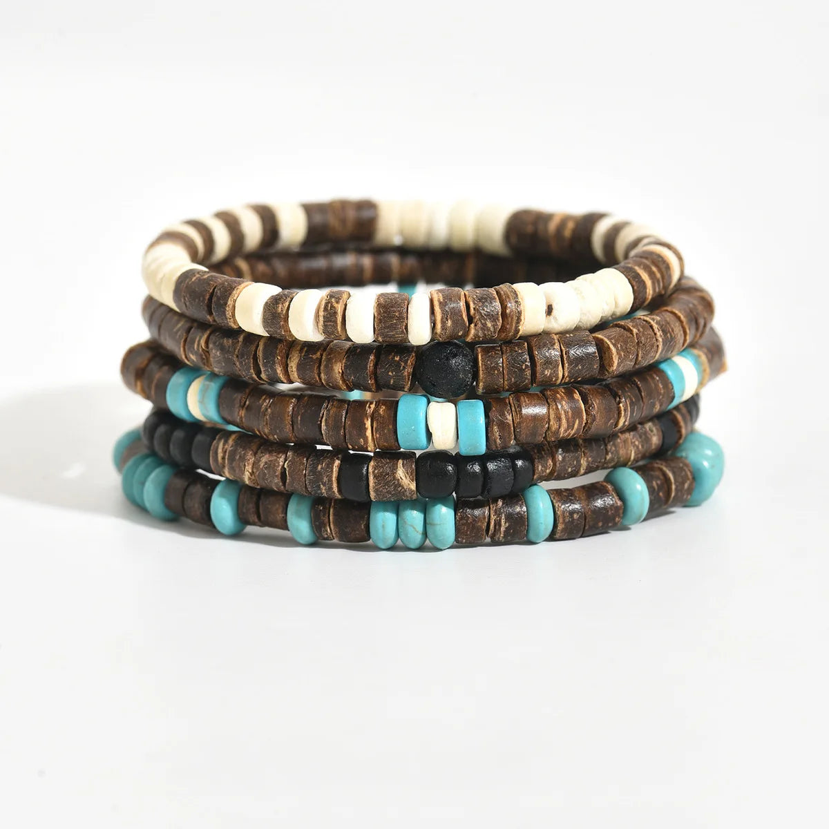 5-piece Bohemian Coconut Shell Beaded Elastic Thread Bracelet - Unisex - The Best Gift to Give