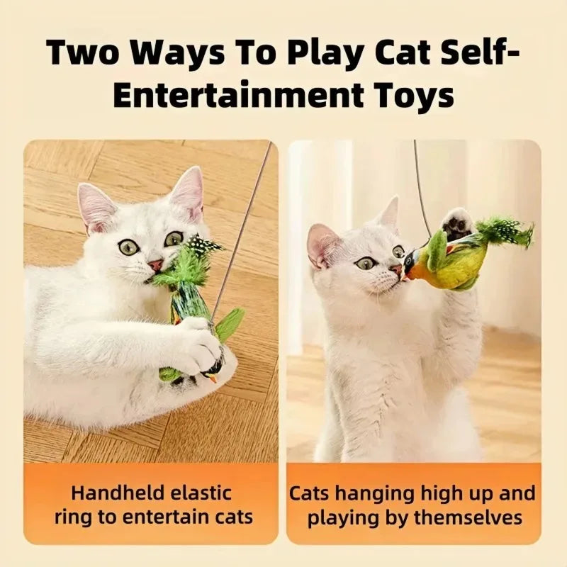 Bird-Sound Cat Teaser Toy with Elastic Rope