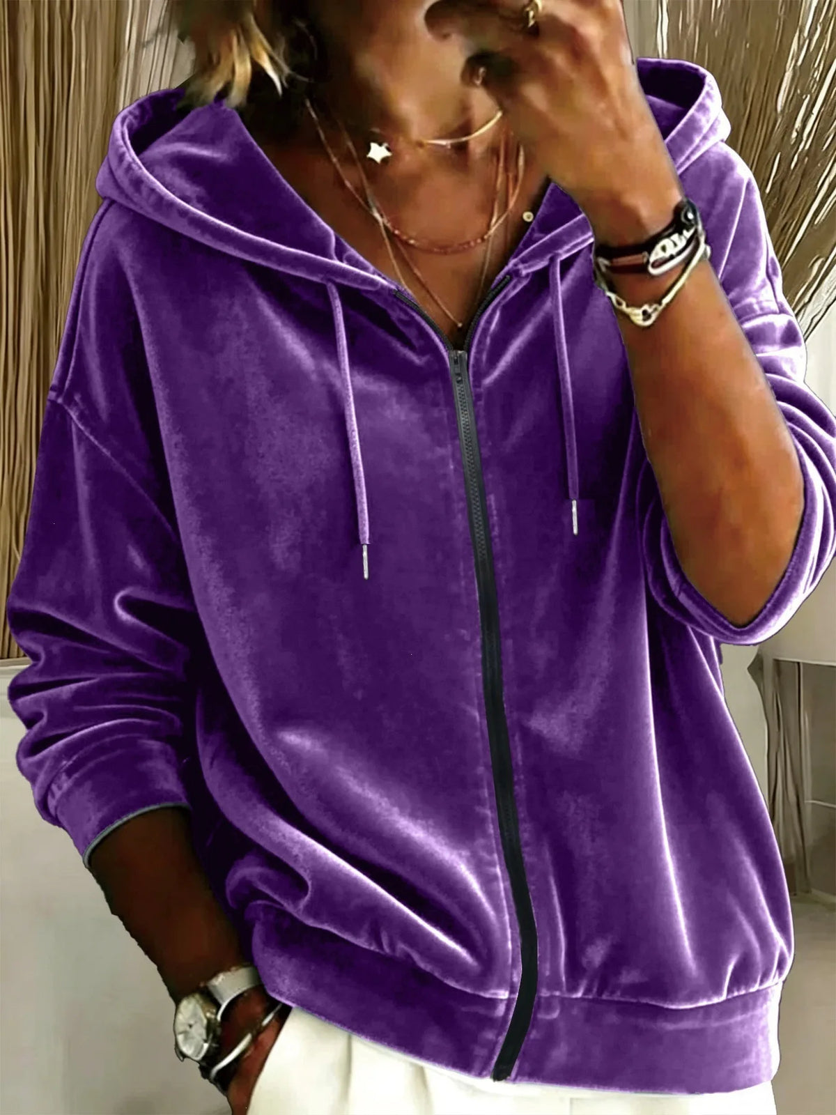 Women's Velvet Zip-Up Hoodie
