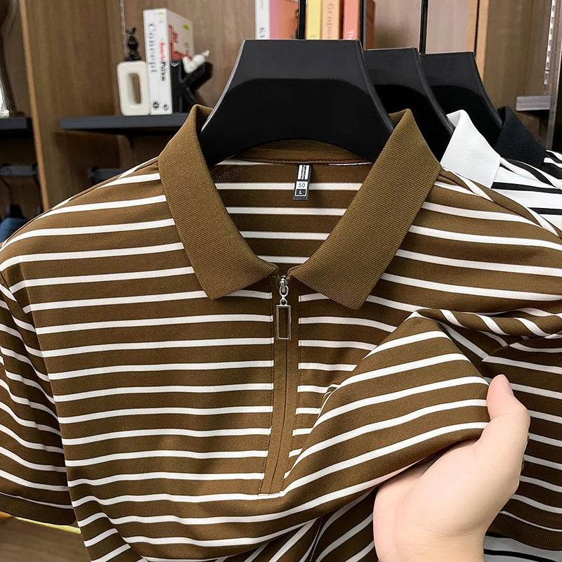 Men's Striped Half-Zip Polo Shirt