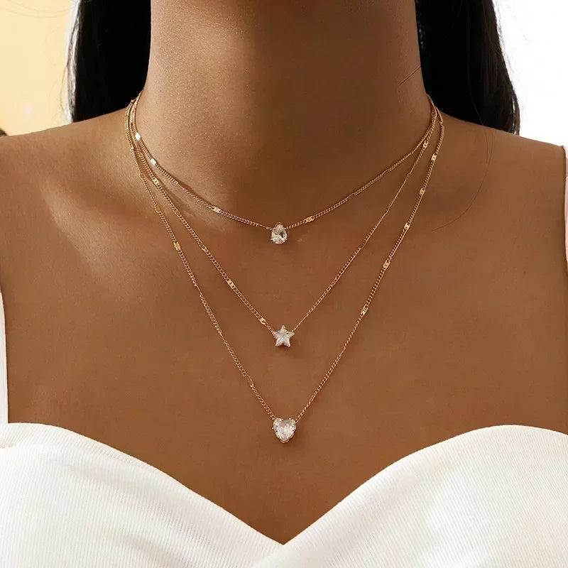 Gold Heart Star Charm Necklace