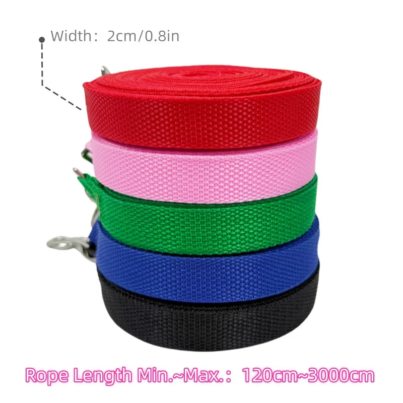 Long Nylon Dog Training Leash, 1.2M to 30M