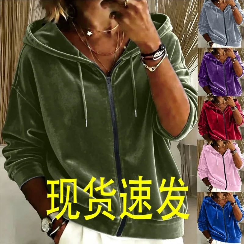 Women's Velvet Zip-Up Hoodie