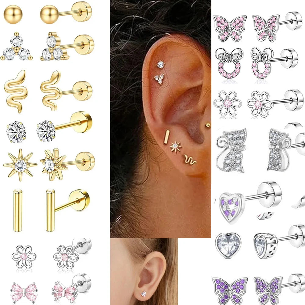 Mixed Gold Stud & Charm Earring Set