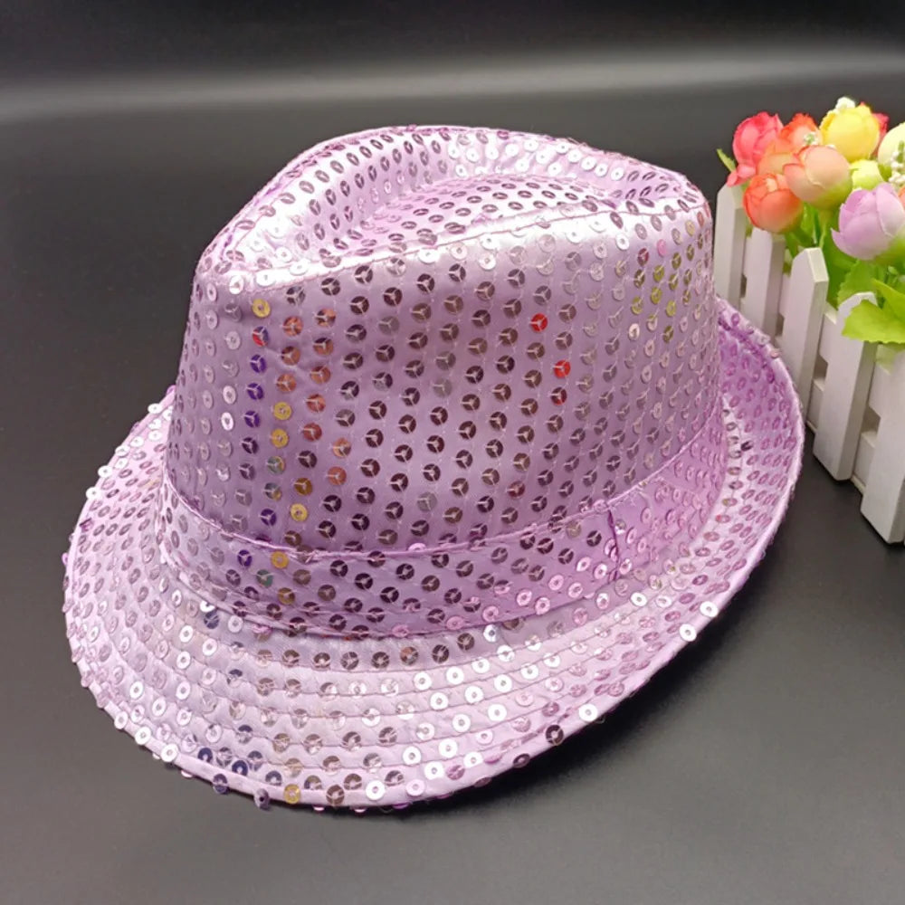 Durable Sequins Jazz Hat Party Shiny Masquerade Panama Cap Stage Cosplay Dance Performance Hat Party