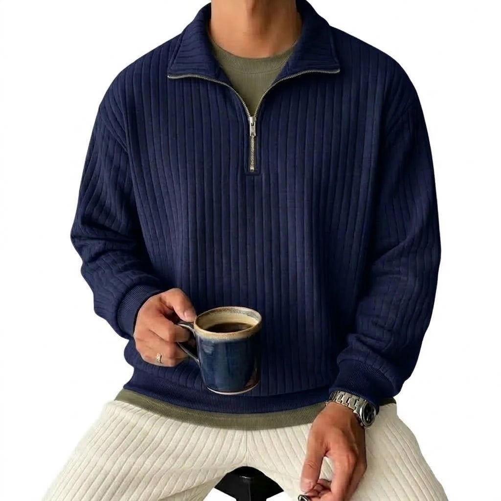 Men's Striped Half-Zip Knit Sweatshirt