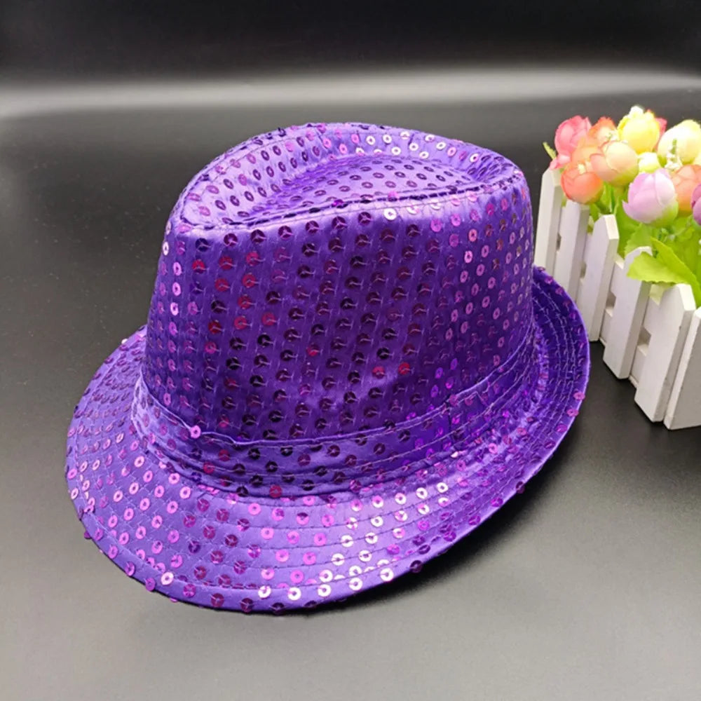Durable Sequins Jazz Hat Party Shiny Masquerade Panama Cap Stage Cosplay Dance Performance Hat Party