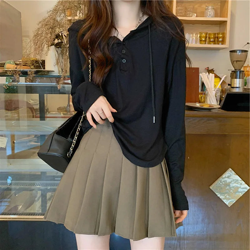 Women's Drawstring Button Hoodie
