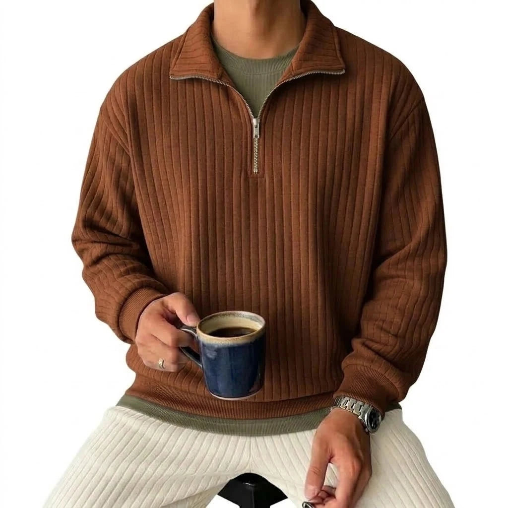 Men's Striped Half-Zip Knit Sweatshirt