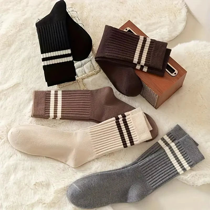 Striped Crew Socks, 5 Pairs