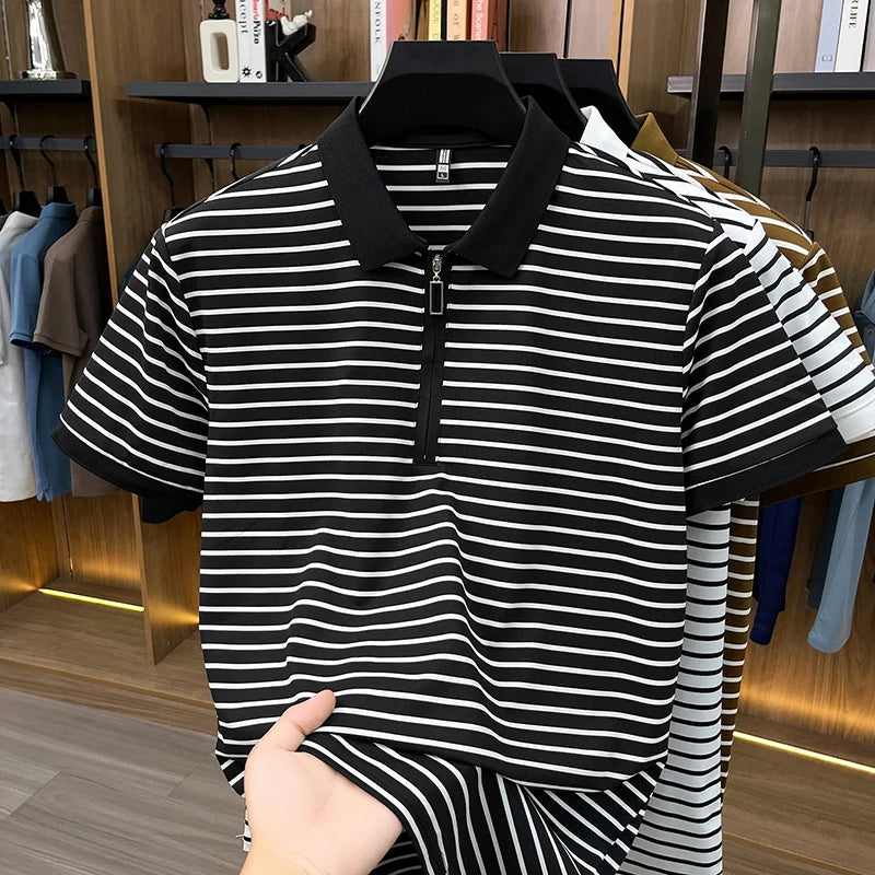 Men's Striped Half-Zip Polo Shirt